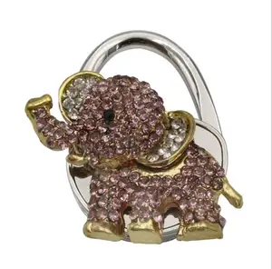 Plegable elefantes forma monedero suspensión con colorido diamantes de imitación hermoso bolso suspensión/bolsa percha gancho/gancho de mesa de suspensión de la bolsa
