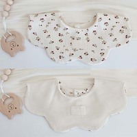 Bavoirs jetables pour bébé en coton 100% uni, avec boutons-pression, imprimés, imperméables à 360 degrés, avec pompon, bandana stéréo