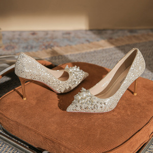 Zapatos de Novia 6681-47B, Tacones de Aguja con Punta Puntiaguda, Brillantes, con Cristales y Perlas, Tacón Alto de 5cm/8cm, Forro de Satén - Product Image 3
