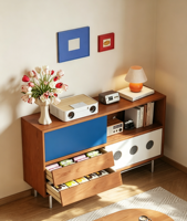Commode modulaire moderne à 6 tiroirs, grande capacité, écologique, finition chêne naturel, acier inoxydable, meuble de salon