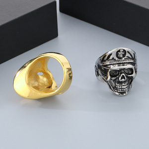 Nouveaux bijoux antiques en acier inoxydable Punk Rock capitaine Pirate officiers squelette pilote casquette chapeaux personnalisés hommes crâne anneaux - Product Image 4