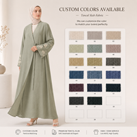 Abaya ouverte en Lyocell Slub Premium pour femme, avec manches brodées et devant enveloppant, robe modeste, marque privée OEM