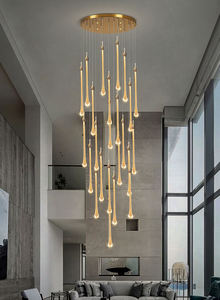 Nouveau design longue goutte <span class=keywords><strong>d</strong></span>'<span class=keywords><strong>eau</strong></span> K9 lustre en cristal pour escalier de villa LED lustre de luxe moderne - Product Image 4
