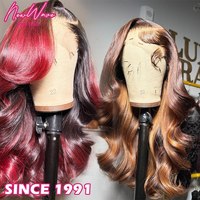 Rambut Asli Virgin Keriting 200% Density Deep Wave HD Transparent Lace Glueless Frontal Wig Warna Ginger untuk Wanita Kulit Hitam