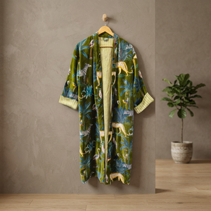 Robe kimono en velours vert à imprimé animal, veste à manches longues, vêtements pour femmes été hiver printemps, 100% velours de coton - Product Image 4