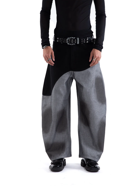 OEM High Quality Custom Men's Plus Size Wide Leg Loose Color Block Hand-Painted Wax Straight Trendy High Waist Denim Jeans