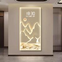 Jam Dinding Digital LED Lanskap Gunung Emas Mewah Modern Harga Grosir Murah, Lukisan Seni Dinding Digital HD