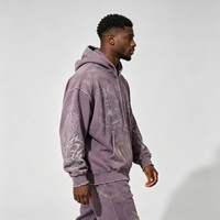 Sweat à capuche zippé lavé et vieilli couleur lavande, motif graffiti abstrait Kornit DTG, coupe oversize