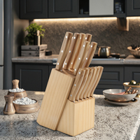 Ensemble de 13 couteaux de chef professionnels ambidextres en acier inoxydable, lavables au lave-vaisselle, durables, finition satinée, manche en PP, avec support
