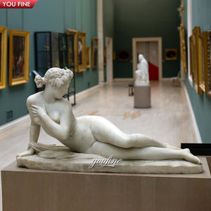 Escultura de mármol tallado a mano para jardín al aire libre, escultura de mujer desnuda tumbada - Product Image 5