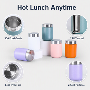 Termo <span class=keywords><strong>para</strong></span> Alimentos de 220 ml, Doble Pared, Aislamiento al Vacío, Lonchera de Acero Inoxidable 304, Termo Portátil, Logotipo Personalizado, Venta al Por Mayor - Product Image 2