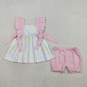 Ensemble tunique et short à volants pour filles Sister Wear, motif fleurs écologiques, longueur genou, style décontracté - Product Image 4