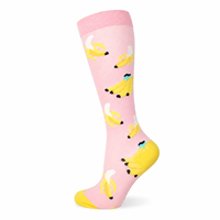 Chaussettes de compression mi-hautes unisexes à imprimé banane rose, pour le sport, la course à pied et le cyclisme, possibilité de personnaliser le logo OEM ODM