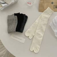 Chaussettes mi-mollet en coton à deux doigts, style japonais, légères, à rayures verticales, unies, printemps/été