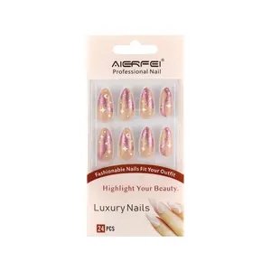AIERFEI 24pcs Nail Art French Swirl Press On Nails With Glue Tabs Support Private Label