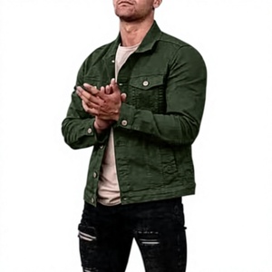 Veste en jean en coton vert olive pour homme, col rabattu, fermeture boutonnée, style décontracté, coupe ajustée, longueur normale, veste décontractée - Product Image 5