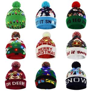 قبعات الكريسماس المزينة بالألوان الملونة المضيئة ذات رباطين من الصوف المحبوك لوازم الزينة في حفلات الكريسماس - Product Image 6