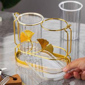 Portautensilios de Cocina Moderno con Almacenamiento para Palillos y Cubiertos, Vasos de Vidrio, Marco de Metal Dorado, Diseño Contemporáneo - Product Image 2