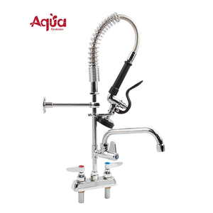 Grifo de cocina comercial de doble orificio, diseño industrial, montado en encimera, mini grifo de cocina con cuerpo de latón y caño giratorio de 8 pulgadas. - Product Image 1