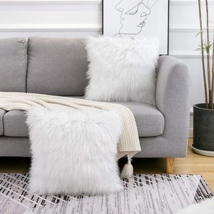 <strong>White</strong> Modern Decorative <strong>Fluffy</strong> Polyester Faux Fur Throw <strong>Pillow</strong> Covers Square Fuzzy Cushion Case New Luxury Series - Product Image 2