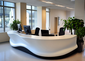 Mostrador de Recepción Extensible de Superficie Sólida Ovalada, Muebles de Oficina Modernos con Acabado Brillante para Hoteles, Edificios de Oficinas y Centros Comerciales - Product Image 5