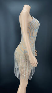 Sexy Clubwear für Damen 2022 – Funkelndes Diamant-Fransen Party-Club-Kleid mit Pailletten, Trägern und ärmellosem, knielangem Ballkleid - Product Image 2