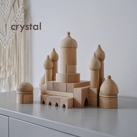 Bloques de Construcción de Madera con Cristales - Piezas Grandes, Juguete Educativo para Niños de 2 a 6 Años, Diseño de Castillo de Ensueño y Romano, Ensamblado a Mano, Unisex