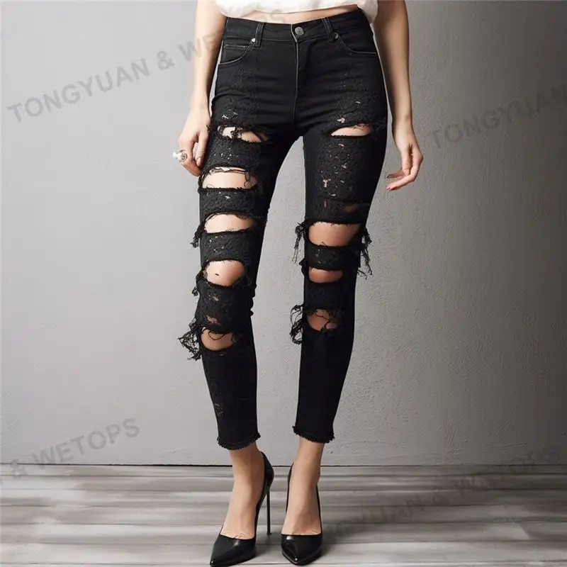 Benutzer definierte Hosen New Style Mesh Spitze Hohe Taille Großhandel Stretch Jeggings Jeans/Damen Jeans Denim/Damen Stretch Jeans