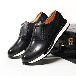 Chaussures décontractées respirantes à lacets pour hommes, style marche, semelle en caoutchouc, légères, en cuir véritable, baskets pour hommes - Product Image 1