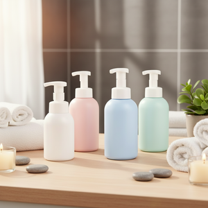 Envase Cosmético Redondo Vacío de 300ml 500ml, Botella de Plástico PET Verde, Rosa y Blanco con Pulverizador de Espuma para Jabón y Limpiador - Product Image 2