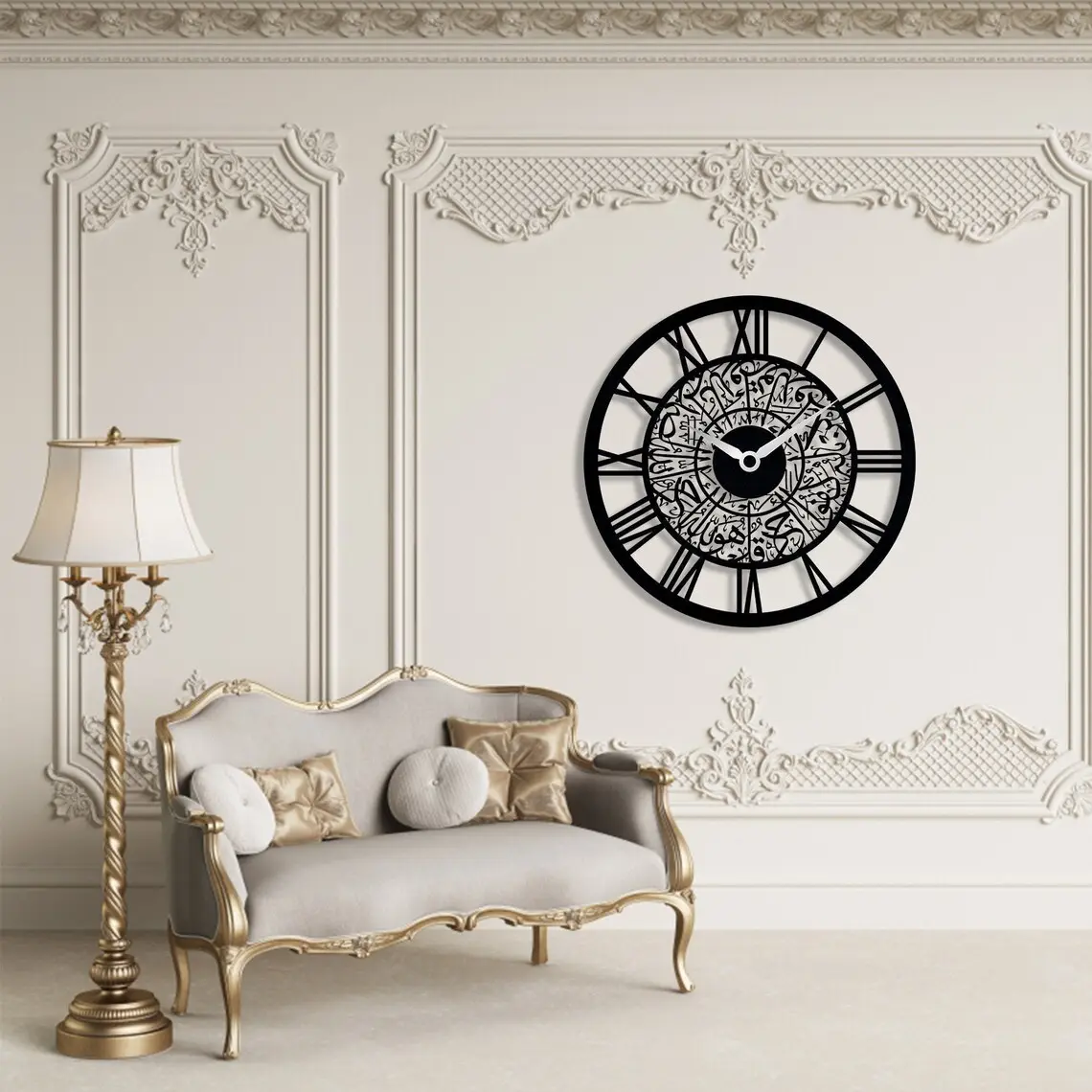 Modèle chaud en usine personnalisé rond créatif moderne acrylique Art islamique horloge murale