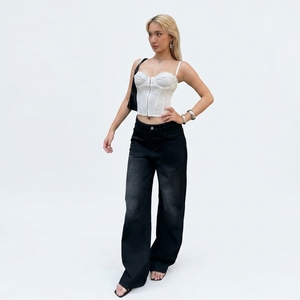 Jeans Anchos Negros Sablex de Moda Personalizados OEM, 25cm de Ancho en el Muslo, Lavado Casual para Hombre y Mujer, Ropa Urbana, Color Duradero y Ajuste Cómodo - Product Image 1