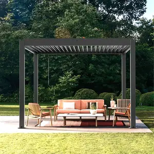 Gazebo pergola aluminium luar ruangan, tahan air dengan engkol tangan manual atau kendali jarak jauh listrik