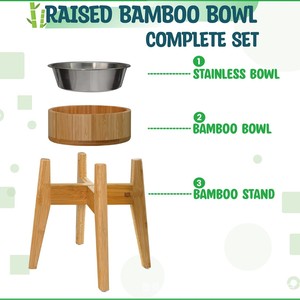 Support surélevé pour gamelle de chien en bambou, grande taille, avec support pour le cou et protection anti-renversement pour animaux de compagnie - Product Image 3