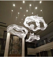 Luminaire contemporain de luxe pour plafond hall d'hôtel en verre en acier inoxydable Grand lustre moderne