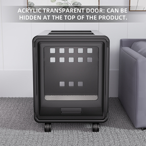 Cama moderna para perros con diseño hueco, tapa de acrílico transparente, jaula portátil para mascotas con ruedas giratorias para uso en interiores y exteriores - Product Image 3