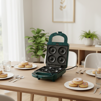 Mini gaufrier électrique 3-en-1 noir avec protection contre la surchauffe et thermostat réglable pour usage domestique