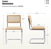 Fauteuil de salle à manger moderne en rotin et bois, style Cesca, avec revêtement en métal argenté, durable, pour la maison, le salon, structure en acier