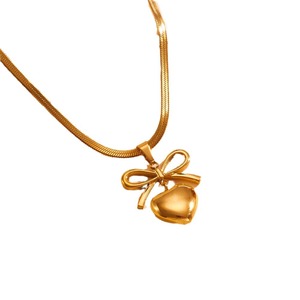 Herzanhänger Mode-Halsketten für Frauen Elegante Hübsche Günstige Kinder-Schleifenohrringe Vintage Vergoldetes Schmuckset ALN25120952 - Product Image 6