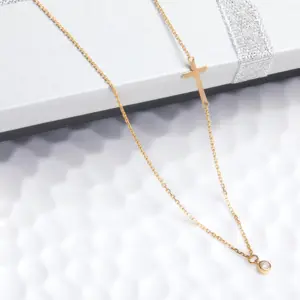 2021 Most Popular Solid 18k Gold Rolo Chain Layered Choke Real Diamond Cross Necklace with adjustable chain custom necklace