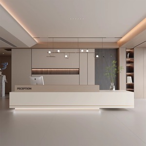 Mostrador de Recepción Curvo Moderno, Mostrador de Recepción Personalizado de FRP para Hotel, Oficina, Empresa, Salón de Belleza, Centro Comercial - Product Image 1