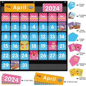 Calendrier de poche pour la salle de classe, calendrier mensuel et tableau météo noir pour l'apprentissage des élèves - Product Image 2