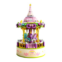 656007-022 Château Musical Rotatif, Boîte à Musique, Jouet de Construction en Briques pour Enfants, Blocs de Construction en Plastique ABS