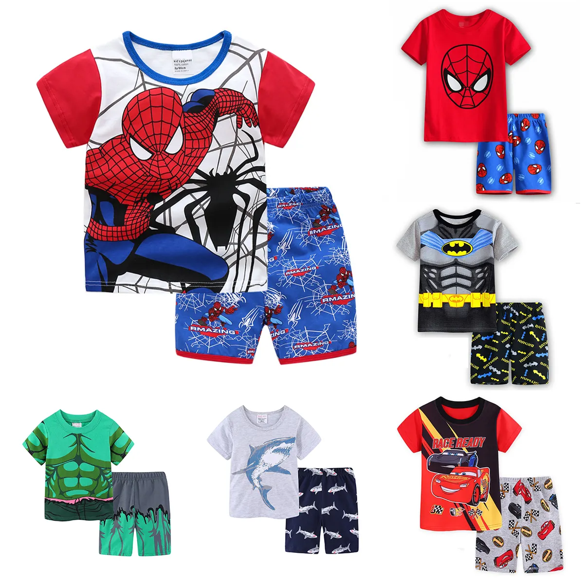 Pijamas de dibujos animados para niños, ropa de superhéroe con estampado de Spider-Man para bebés, conjuntos de ropa de dormir de manga corta para niñas y niños