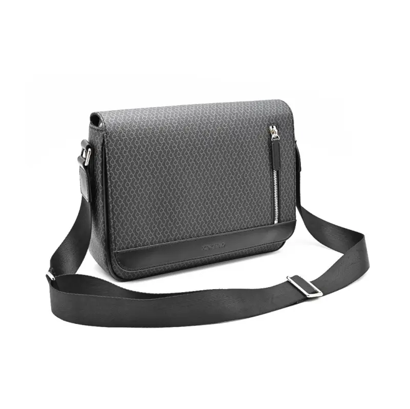 Benutzer definierte hochwertige schwarz bedruckte PVC vegane Leder Herren Messenger Cross body Schulter Umhängetasche