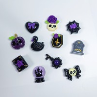 100 pièces Cabochons en résine à dos plat, motifs fantômes et squelettes d'Halloween Kawaii, breloques décoratives pour coques de téléphone, fournitures de bricolage mignonnes faites à la main