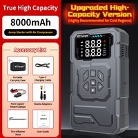Démarreur de voiture et compresseur d'air 4-en-1 12V, alimentation d'urgence 960A de crête, arrêt automatique, gonfleur portable de secours