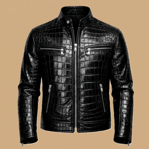 Anwar Enterprises <b>Men</b> <b>Genuine</b> <b>Leather</b> <b>Jacket</b> for Pattern Stand Collar Zip Regular Fit Breathable Streetwear Winter - Product Image 1