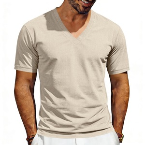Camiseta de pana vintage de cuello en V profundo para hombre, estilo holgado y resistente, ideal para el verano, de la colección transfronteriza europea y americana Ami Kaji. - Product Image 5