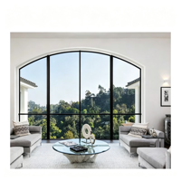 Fenêtre en aluminium de style français pour villa moderne, avec grille anti-ouragan et grands vitrages pour maison